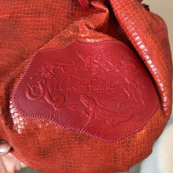 Carlos Falchi Orange Croc Crossbody Clutch - Picture 3 of 8